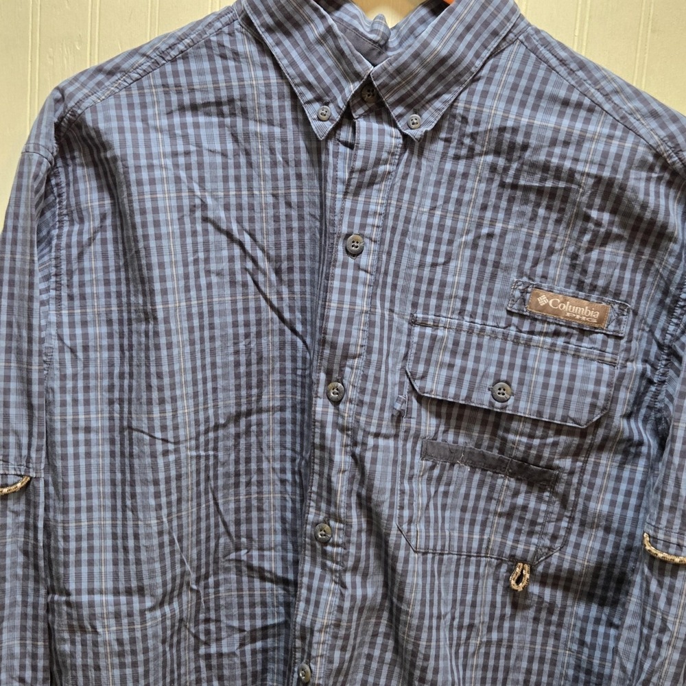 Columbia PHG Shirt Mens XL Blue Check Long Sleeve Button Down Hunting‎ Outdoor